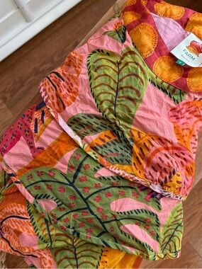 FARM Rio Pink Tropical Leaf Print Skirt with Orange Accents